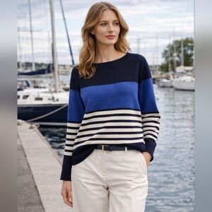 Kate Spade New York Amari Wool Blend Stripe Sweater Navy Blue Ivory Size S